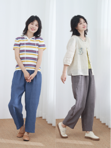 WUSEWUWEI | Classic Pure Linen Drawstring Waist Loose Fit Casual Pants Hanging Drapery Colorless Odorless High Waist Commute Style Ladies