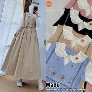 FATIHA | Madu Dress Katun Linen Aksen Bordir Lengan Panjang / Daily Casual Dress Busui