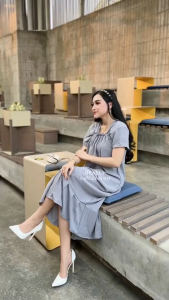 Fuji Daster Kekinian Lengan Pendek Katun Baju Wanita Dress Laura Rempel Karet Dada Depan Belakang