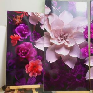 TENNESY Hiasan Dinding Aesthetic 1 Set Bunga Ungu 3D Paper Art 4 Panel Wall Decor Pajangan Kamar