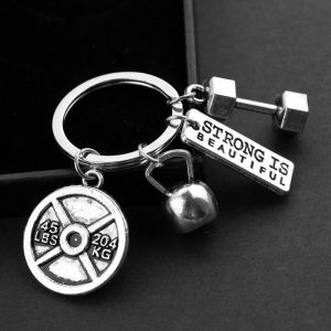 Bandai | Strength Sports Barbell Dumbbell Charm Weight Fitness With Words Gym Crossfit Gifts Keyring Keychain Car Key Rings For Men Gift