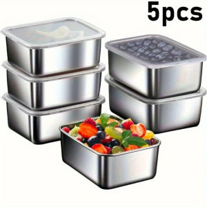 3/5/8pcs Stainless Steel Food Storage Containers Set With Lids - Leakproof Stackable & Reusable For Camping Picnics School