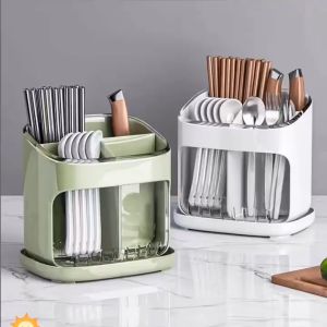Hộp Đưng Đũa Muỗng Nhà Bếp Có Khay Hứng Nước Tiện Lợi Hộp Lớn Sức Chứa Nhiều Thoáng Khí Chống Ẩm Mốc