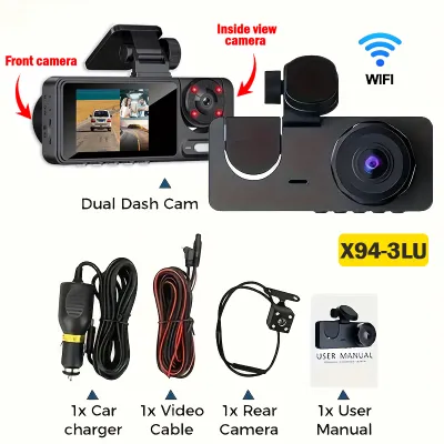 Triple Lens WiFi Dashcam 2/3 Channel Car Camera 1080P HD Video Recorder Night Vision Car DVR with Wide Angle for Front and Rea