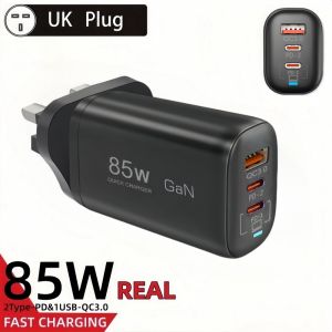 85W UK Plug GaN Type C Charger USB QC3.0 For Laptop IPad PPS PD 65W Fast Charge For Samsung Xiaomi iPhone 16Pro Max Mobile Phone