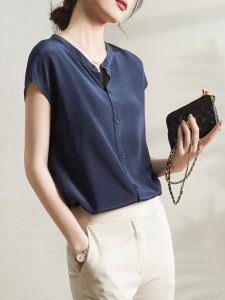 Genuine Product Clearance Counter Foreign Trade Womens Clothing Heavy Weight Silk Short-Sleeved Shirt Womens Summer Graceful and Fashionable Mulberry Silk Top
