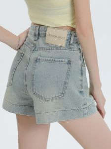 QIAOMIDUO | Summer Vintage High Waist Denim Shorts Womens Ultra-Short Hot Pants New Style American Spicy Cotton Polyester Blend Shorts