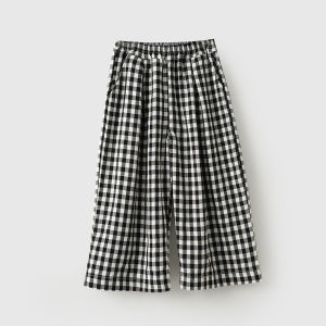 Soft Summer Plaid Wide Leg Straight Casual Pants for Girls Versatile Childrens Clothing Lightweight Long Trousers