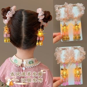 Girls Glowing Lantern Hair Ties High Elasticity Traditional Chinese Hanfu Palace Lamp Hair Accessories Little Girls Festive Wear