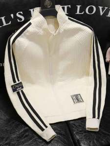 Spring Autumn Mens Stripe Jacket Casual Slim Fit Stand Collar Coat Trendy Brand High Sensation Versatile Casual Top