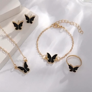 Butterfly Jewelry Set for Women - 5-Piece Hypoallergenic Alloy Necklace Bracelet Earrings Ring & Additional Piece