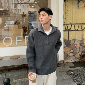Cleanfit Mens Half-zip เสื้อผ้าถัก สีเทา สไตล์เกาหลี Lazy Fashion High-end อินเทรนด์ Brand ฤดูใบไม้ร่วง ฤดูหนาว เสื้อสเวตเตอร์ ลำลอง เสื้อแจ๊กเก็ต