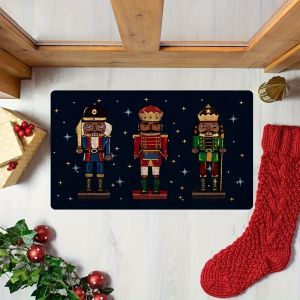 VIKAMA Christmas Nutcracker Doormat Non‑Slip Easy Clean Entrance Hallway Floor Mat Holiday Home Decoration