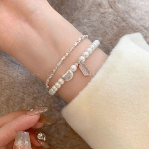 Elegant Pearl Silver Dust Bracelet for Women Stacked Hand Chain Fashionable Minimalist Korean Style Jewelry Accessory