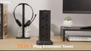 TESSAN SG - SG Safety Mark Multi Plug Socket Extension Cords Tower 8 or 12 Outlets with USB C and USB A  Wall Sockets  Surge Protector