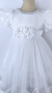 Big Joy Baby Formal Gown Wrenly with Sleeve with Applique Flower White For Ages 3 to 24 Month Old 564280