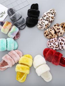 Fall and Winter Fluffy Slippers Womens Export Amazon Plus Size Indoor Floor Slippers Elastic Band Two Open Toe Heattech Cotton Slippers