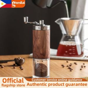 Gemilai manual home coffee bean grinder 304 stainless steel kitchen mini portable wood grain