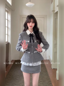 Bộ Đồ Hai Mảnh Cỡ Lớn MLYD Phong Cách Đại Học Kiểu Pháp Cao Cấp Váy Ngắn Áo Khoác Cạp Cao Thời Trang Thu Đông