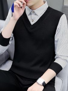 ROMON | Lormen Mens Long Sleeve T-Shirt Spring Autumn Style Shirt Collar Knitted Sweater For Middle-Aged And Elderly Fathers Winter Wear