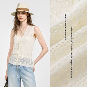 BEIQIANI | Commuter Hollow Lace-up V-Neck Sleeveless Knit Top with Drawstring Waist