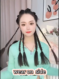 YOUJ 2PCS Girl Twist Braids Hair Extension Black Brown Hair Synthetic Elastic Hair Rope Braids Double Ponytail Wig