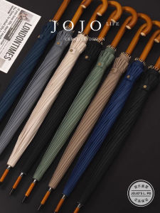 Thickened Long Handle Rain Umbrella for Men JOJOS L. PD.Dian.16 Bone Reinforced Sturdy Rainproof Wooden Stick Manual Umbrella