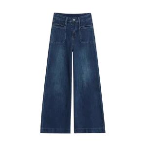 Dark Blue High Waist Wide Leg Flared Jeans Women Thin Summer New Loose Slimming Pocket Loose Trousers Mopping Pants