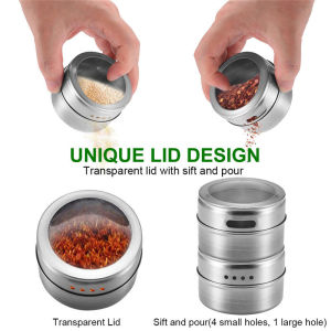MAGNETIC STAINLESS SPICES JAR HERBS SALT PEPPER SEASONING HIGH QUALITY CLEAR HOLE STORAGE SPACE SAVER ORGANIZER