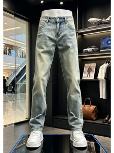 CHENMU | American Retro Blue Slim Straight Jeans For Men Lightweight