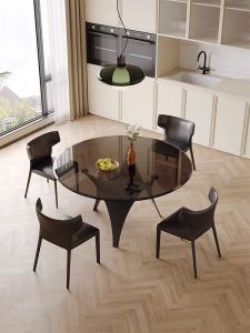 Italian Minimalist Round Glass Dining Table with Chairs Designer Recommended for Small Households
