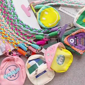 Fashion Phone Lanyard With Zipper Pouch Braided Anti-Drop Neck Strap For Phone Case Portable Small Bag Phone Chain For Women