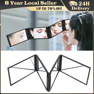 Four Sided Folding Makeup Mirror Portable Desktop Support MirrorMulti Angle Four Fold Mirror Able To See The Top Of The Head 360 Degree Handheld Desktop Portable Foldable Makeup Mirror Self Hair Cutting Makeup Mirror Beauty Tool