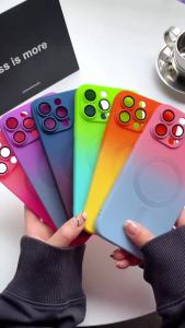 Ốp Điện Thoại Sạc Không Dây Từ Tính Cầu Vồng Gradient Cho Magsafe iPhone Liquid Silicone Chống Sốc Chống Trầy Xước Vỏ Nhẹ
