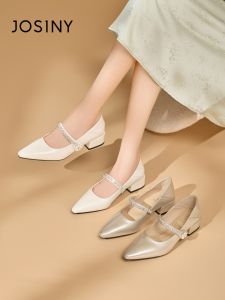 Josiny | Pointed Toe Shallow Mouth Spring New Style One-band Rhinestone Shoes