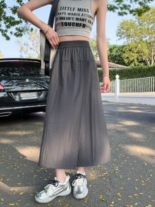 Deep Grey Yamamoto Work Skirt Pants Womens Summer 2025 High Waist A-Line Mini Skirt Slit Casual Wide Leg Pants