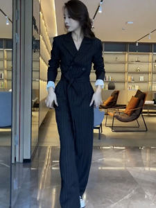 Younger Fashion Jumpsuit Women 2024 Autumn New Arrival Contrast Color Stripes Patchwork Fake Two-Piece Shoelace Figure Flattering Jumpsuit