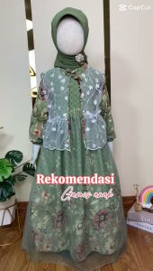 Gamis Aqira Anak Perempuan Import Muslim Matt Ceruty Babydoll Full Puring Brukat allower Mix Tila Usia 3 - 12 Tahun Dress Kombinasi Rompi Baju Muslim Free Hijab Anak Perempuan Gamis Lebaran Anak Perempuan Terbaru 2025 - Cod - Wavi Baby Kids