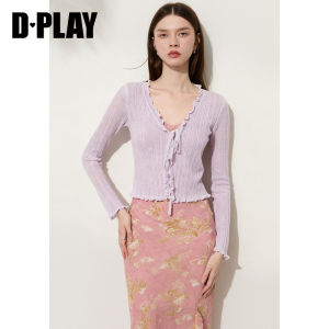D-PLAY | Áo Cardigan Đen Cổ V Ôm Body Thêu Ren