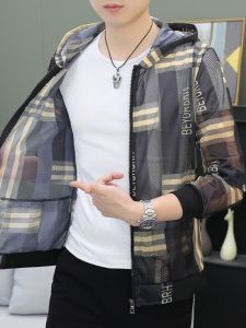 Mens Ultra-Thin Mesh Hooded Outdoor Sun Protection Jacket Breathable Hollow-Out Air Conditioning Clothing Fashionable Punk Style