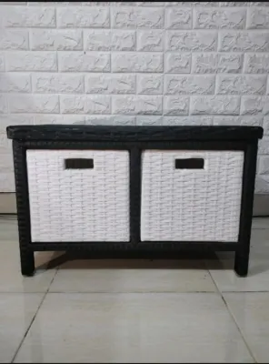 (READY STOK) MEJA TV LEMARI LACI ROTAN SINTETIS 2 SAMPING