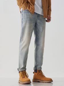 ROMON | Romon Mens Retro Thickened Denim Jeans Loose Straight Casual Long Trousers Autumn Winter Fashion Brand High Elasticity