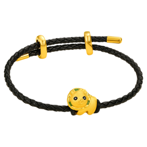 Enameled Gold Auspicious Lion Beads Red Rope Bracelet