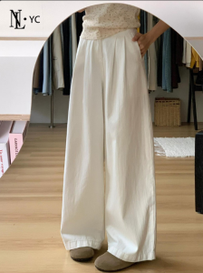 High Waist Wide Leg Denim Jeans Womens Fleece Lined Loose Small Size Lazy Drape Casual Straight Leg Pants White