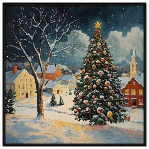 Tranh phong cảnh cây thông noel mùa đông. Tranh treo tường dán tường sơn dầu canvas CGI-1812