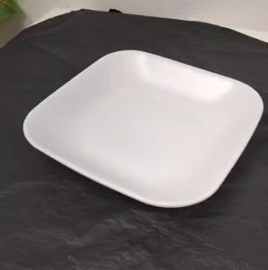 จาน จานเซรามิค ขนาด 10 นิ้ว สีเทา ทรงตื้น จานสี่เหลี่ยม ทนรอยขีดข่วน เข้าไมโครเวฟได้