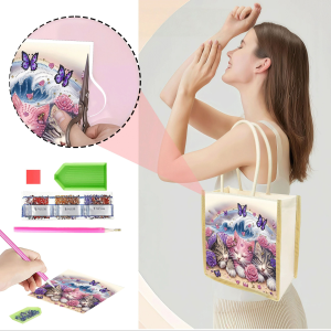1 Túi Tranh Gắn Đá Họa Tiết Mèo Chất Liệu Vải Canvas Có Thể Hoán Đổi Cho Nhau Quà Tặng Handmade Trải Nghiệm Phong Cách Hiện Đại