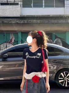 Áo Thun Nữ Tay Ngắn in Chữ American Hot Bé Gái Mùa Hè Mới Ôm Vừa Vặn Vai Cân Đối Thời Trang Đa Năng Áo Thun Thường Ngày