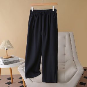 กางเกงขายาวทรงตรงเอวสูงผ้าฝ้ายลินินสไตล์ลำลองสำหรับฤดูร้อนใหม่สำหรับผู้หญิงไซส์ใหญ่ กางเกงขายาวทรงตรงทรงหลวมๆ ทรงหลวมๆ สไตล์เกาหลี