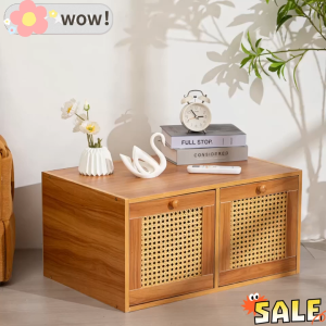 Woven Rattan Multidrawer Nightstand Traditional Wood Tone Storage Cabinet Moisture Resistant Bedside